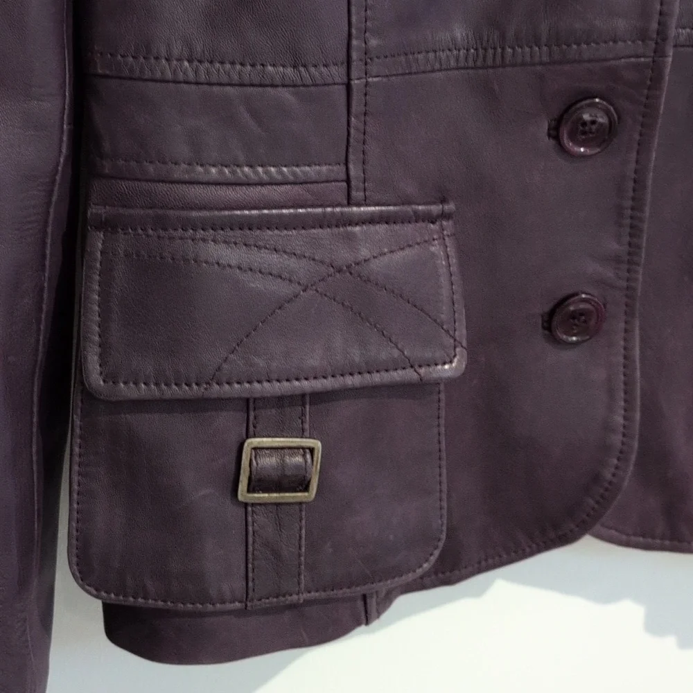 Danier Y2K Plum Purple Leather Safari Field Jacket SIze XS P2P 19" - Picture 6 of 11
